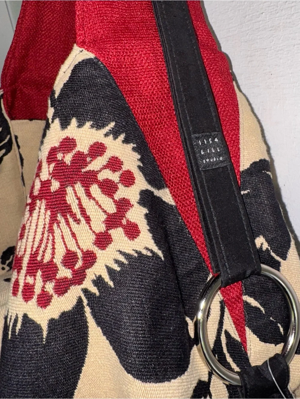Vintage 1154 Lill Studio Gigantic Canvas Floral Hobo Bag with Red Handles